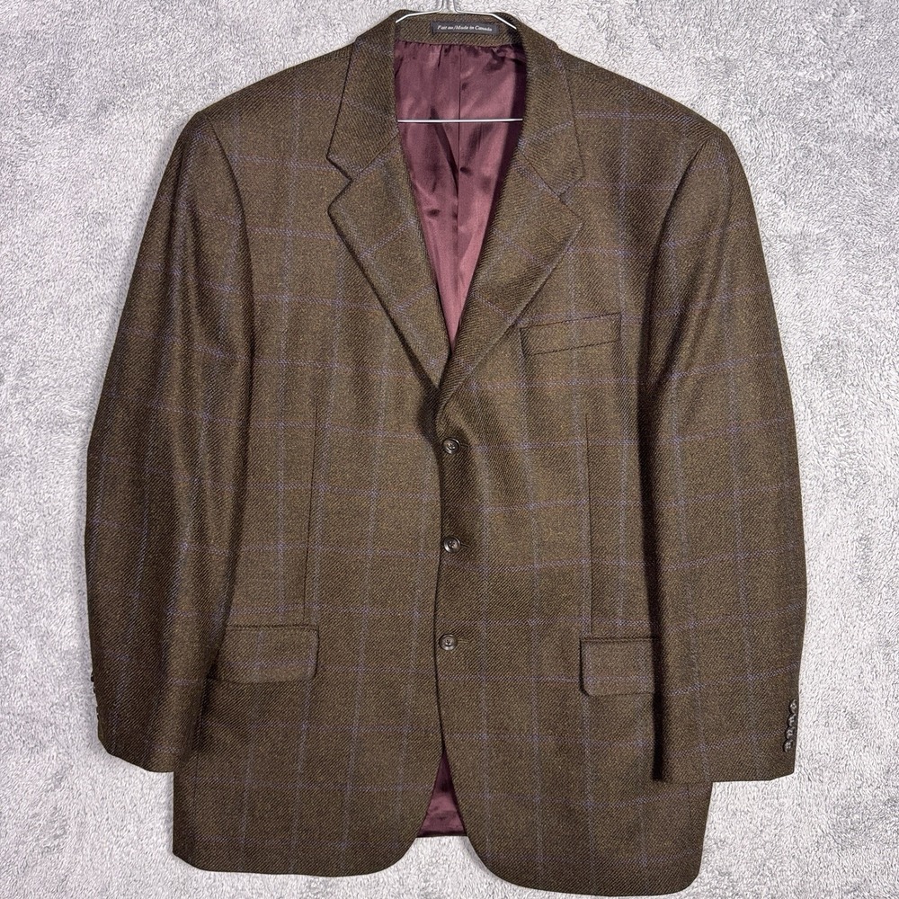 Lanificio di Pray Blazer Mens 46T Wool Cashmere Sport Coat Windowpane 3 Button